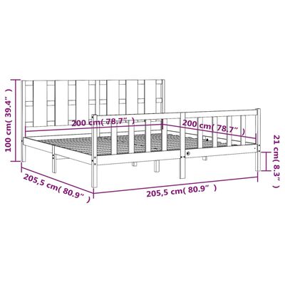 vidaXL Rám postele s čelem bílý 200 x 200 cm masivní dřevo