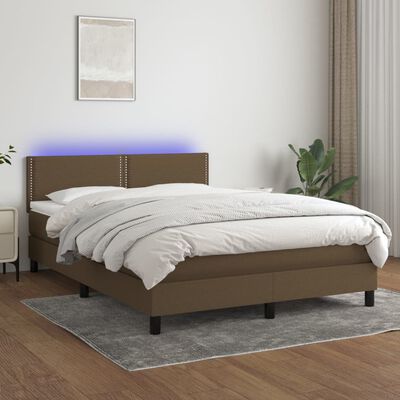 vidaXL Box spring postel s matrací a LED tmavě hnědá 140x200 cm textil