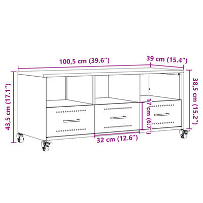 vidaXL TV skříňka olivově zelená 100,5 x 39 x 43,5 cm ocel