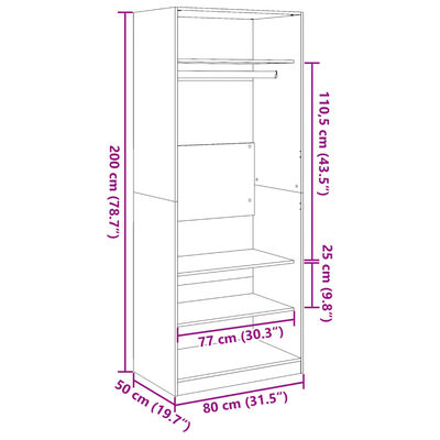 vidaXL Šatní skříň kouřový dub 80 x 50 x 200 cm kompozitní dřevo