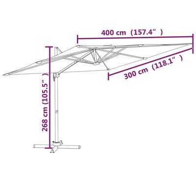 vidaXL Konzolový slunečník s LED zelený 400 x 300 cm