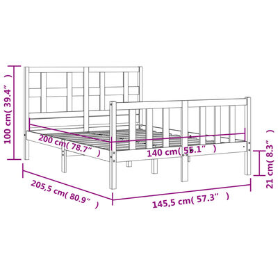 vidaXL Rám postele s čelem bílý 140 x 200 cm masivní dřevo