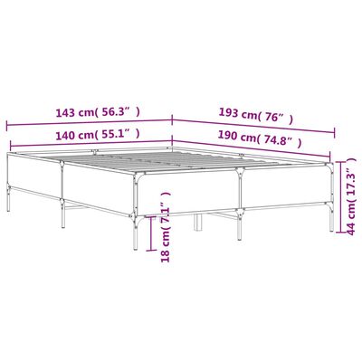 vidaXL Rám postele šedý sonoma 140 x 190 cm kompozitní dřevo a kov