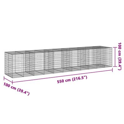 vidaXL Gabionový koš s víkem 550 x 100 x 100 cm pozinkované železo