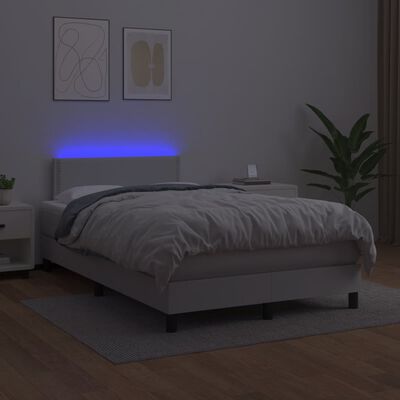 vidaXL Box spring postel s matrací a LED bílá 120 x 190 cm umělá kůže