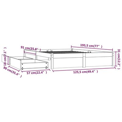 vidaXL Rám postele se zásuvkami bílý 120 x 190 cm Small Double