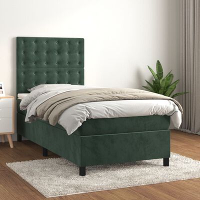 vidaXL Box spring postel s matrací tmavě zelená 100x200 cm samet