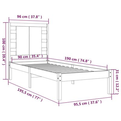 vidaXL Rám postele černý masivní dřevo 90 x 190 cm jednolůžko