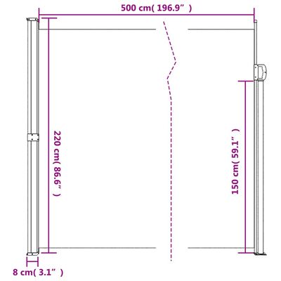 vidaXL Zatahovací boční markýza taupe 220 x 500 cm