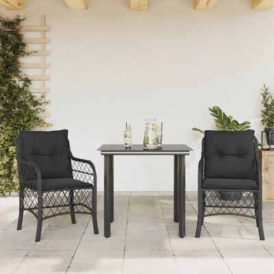 vidaXL 3dílný bistro set s poduškami černý polyratan