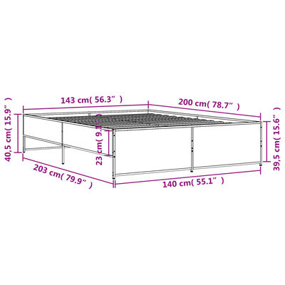 vidaXL Rám postele kouřový dub 140 x 200 cm kompozitní dřevo a kov