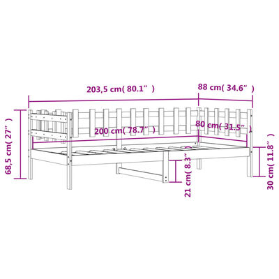 vidaXL Válenda bez matrace bílá 80 x 200 cm masivní borovice