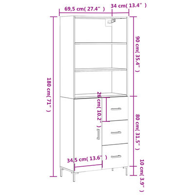 vidaXL Skříň highboard betonově šedá 69,5x34x180 cm kompozitní dřevo