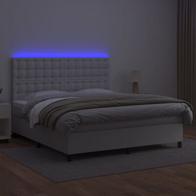 vidaXL Box spring postel s matrací a LED bílá 180x200 cm umělá kůže