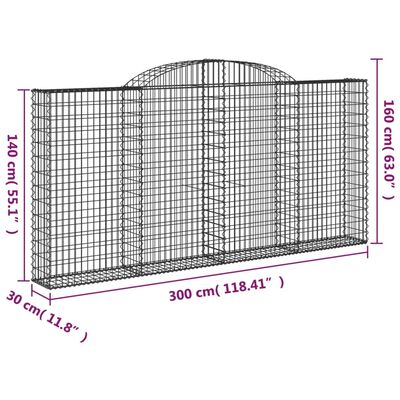 vidaXL Klenuté gabionové koše 2 ks 300x30x140/160cm pozinkované železo