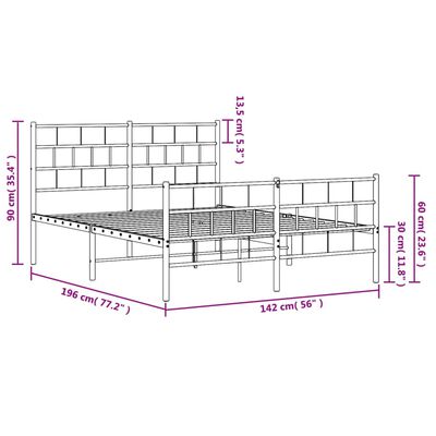 vidaXL Kovový rám postele s hlavovým a nožním čelem černý 135 x 190 cm