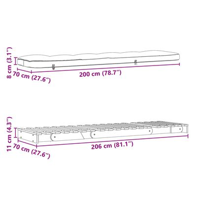 vidaXL Futonová rozkládací pohovka s matrací bílá 70x206x11cm borovice