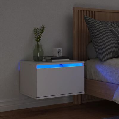 vidaXL Nástěnný noční stolek s LED osvětlením bílý
