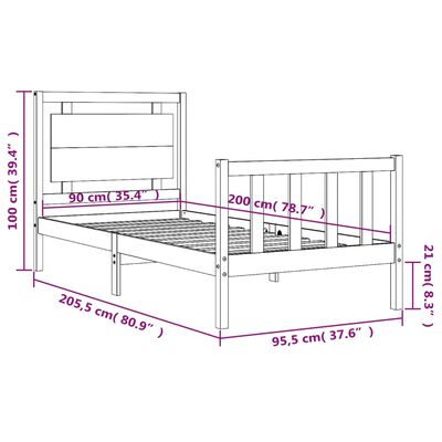 vidaXL Postel bez matrace bílá 90 x 200 cm masivní borovice