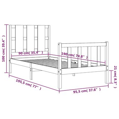 vidaXL Rám postele s čelem bílý 90 x 190 cm masivní dřevo