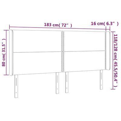 vidaXL Čelo postele s LED modré 183x16x118/128 cm textil