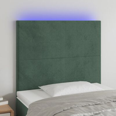 vidaXL Čelo postele s LED tmavě zelená 100x5x118/128 cm samet