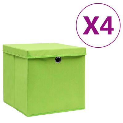 vidaXL Úložné boxy s víky 4 ks 28 x 28 x 28 cm zelené