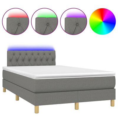 vidaXL Box spring postel s matrací a LED tmavě šedá 120x190 cm textil