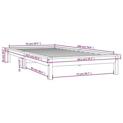 vidaXL Rám postele medově hnědý 75x190cm masivní borovice Small Single