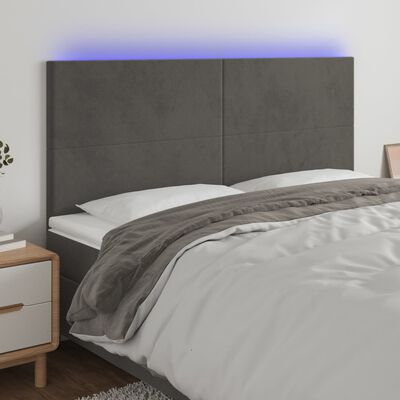 vidaXL Čelo postele s LED tmavě šedé 200x5x118/128 cm samet