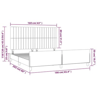 vidaXL Rám postele bez matrace tmavě modrý 160x200 cm samet