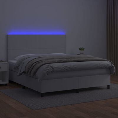 vidaXL Box spring postel s matrací a LED bílá 180x200 cm umělá kůže