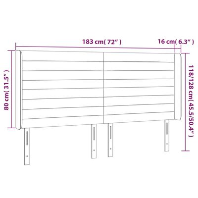 vidaXL Čelo postele s LED tmavě šedé 183 x 16 x 118/128 cm samet