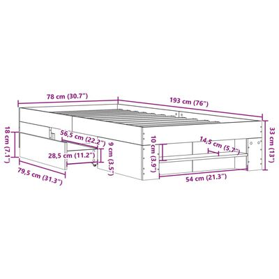 vidaXL Rám postele bílý 75 x 190 cm kompozitní dřevo