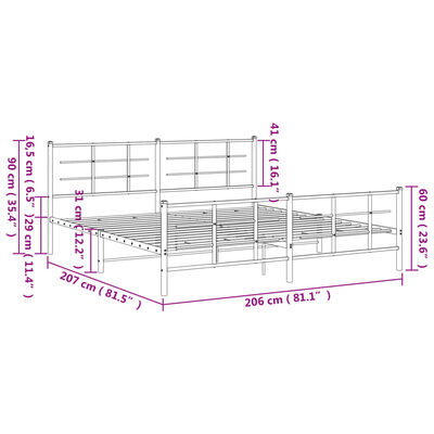 vidaXL Kovový rám postele s hlavovým a nožním čelem černý 200 x 200 cm