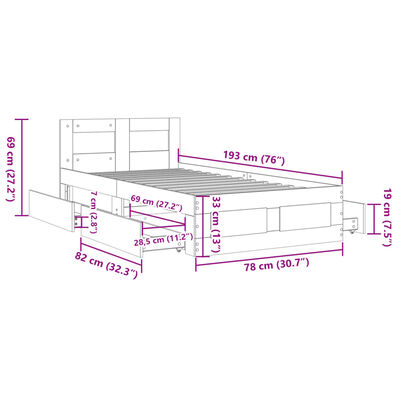 vidaXL Rám postele s čelem černý 75 x 190 cm kompozitní dřevo