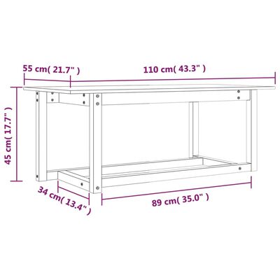 vidaXL Konferenční stolek šedý 110 x 55 x 45 cm masivní borové dřevo