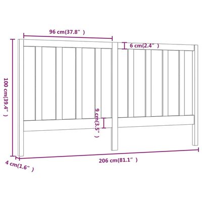 vidaXL Čelo postele šedé 206 x 4 x 100 cm masivní borovice