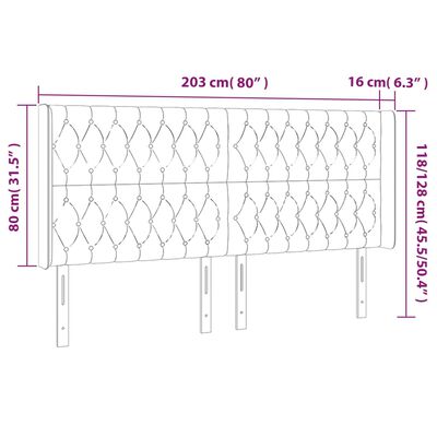 vidaXL Čelo postele s LED růžové 203 x 16 x 118/128 cm samet