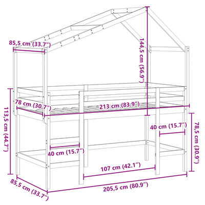 vidaXL Patrová postel s žebříkem a střechou bílá 80 x 200 cm borovice