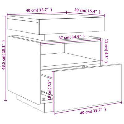 vidaXL Noční stolek s LED osvětlením kouřový dub 40 x 39 x 48,5 cm