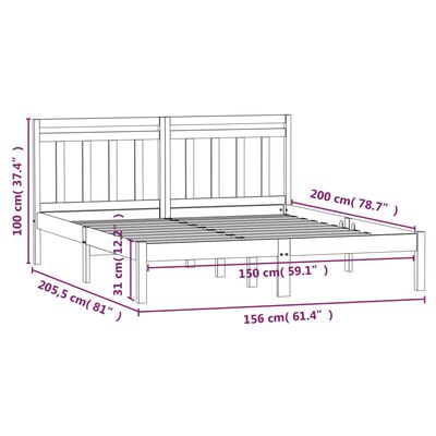 vidaXL Rám postele černý 150 x 200 cm King Size masivní dřevo