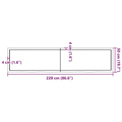 vidaXL Koupelnová deska tmavě hnědá 220x50x(2-4) cm ošetřený masiv