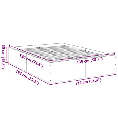 vidaXL Rám postele hnědý dub 135 x 190 cm kompozitní dřevo