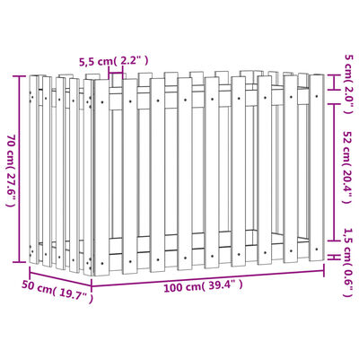 vidaXL Vyvýšený záhon plotový design bílý 100x50x70 cm masiv borovice