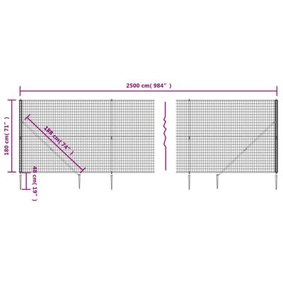 vidaXL Drátěný plot s kotevními hroty antracitový 1,8 x 25 m