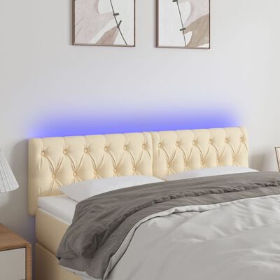 vidaXL Čelo postele s LED krémové 160 x 7 x 78/88 cm textil