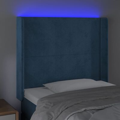 vidaXL Čelo postele s LED tmavě modré 103 x 16 x 118/128 cm textil