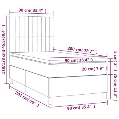 vidaXL Box spring postel s matrací světle šedá 90x200 cm samet