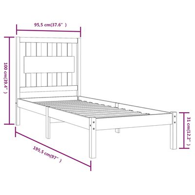 vidaXL Rám postele černý masivní borovice 90 x 190 cm jednolůžko